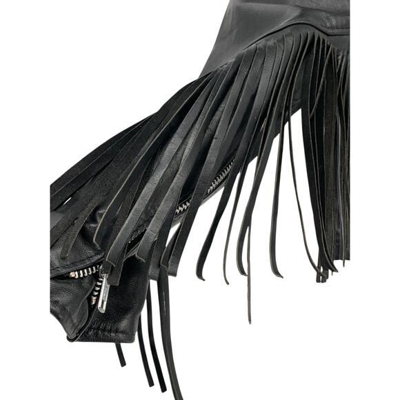 Vintage Black Leather Fringe Motorcycle Biker Jacket Women's Med - Picture 13 of 16